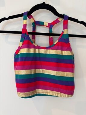 Spiritual Gangster new Striped Metallic Gold & Colorblock Sports Bra Tank